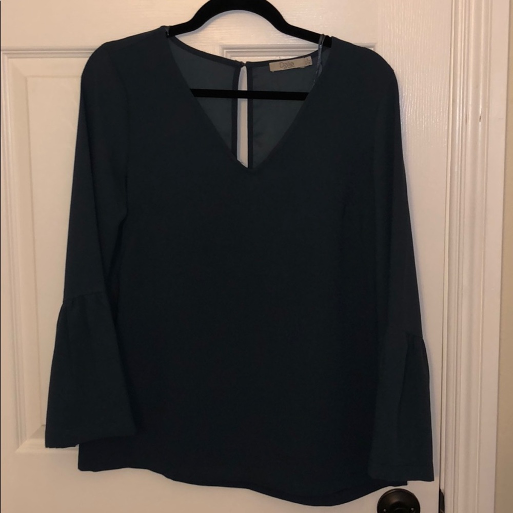 Dark blue long ruffle sleeve blouse